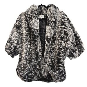 JOLT Faux Fur‎ Open Front Jacket Gray Black & White Super Soft M Quilted Lining